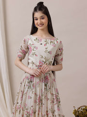Girls Floral Printed Ethnic Dress
