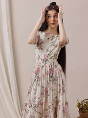 Girls Floral Printed Ethnic Dress