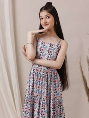 Girls Printed Fit & Flared Midi Dress