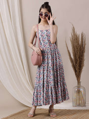 Girls Printed Fit & Flared Midi Dress