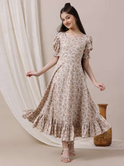 Girls Geometric Printed Ethnic Dress