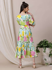 Girls Floral Flared A-Line Ethnic Dress