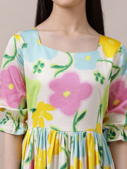 Girls Floral Flared A-Line Ethnic Dress