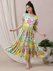 Girls Floral Flared A-Line Ethnic Dress
