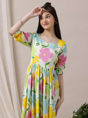 Girls Floral Flared A-Line Ethnic Dress