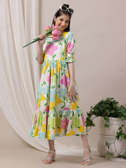 Girls Floral Flared A-Line Ethnic Dress