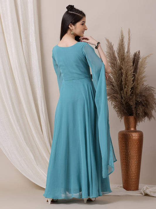 Girls Zari Embroider Round Neck Ethnic Dress