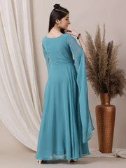 Girls Zari Embroider Round Neck Ethnic Dress