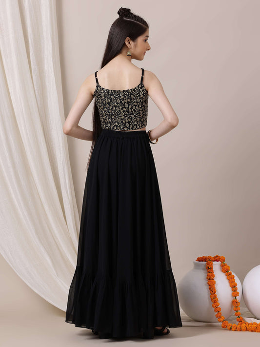 Girls Embroidered Sequinned Ready to Wear Lehenga