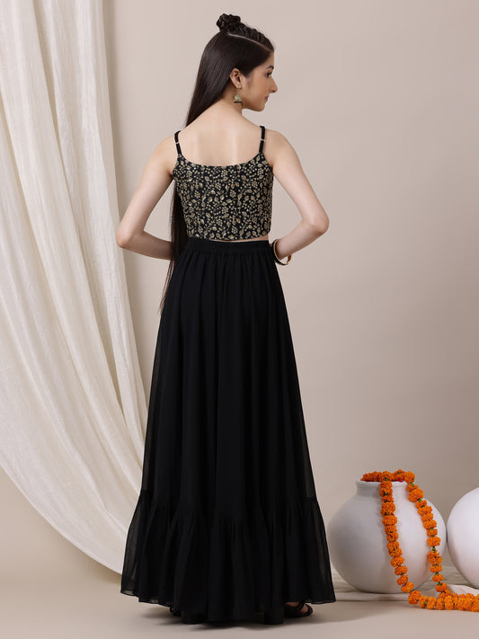 Girls Embroidered Sequinned Ready to Wear Lehenga