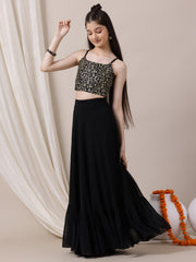 Girls Embroidered Sequinned Ready to Wear Lehenga