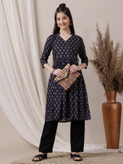 Girls Floral Printed Angrakha Kurta with Trousers