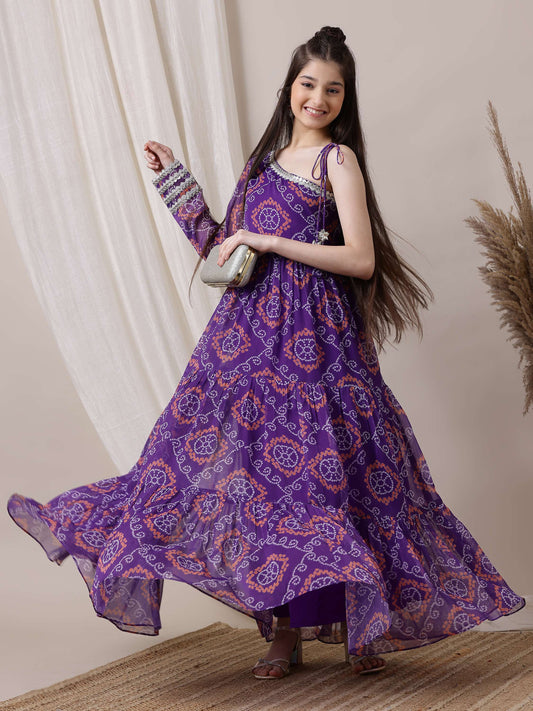 Girls Ethnic Motifs Printed Ethnic Dresses