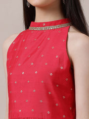 Girls Ethnic Motifs Pleated Chanderi Cotton Kurta with Sharara