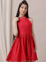 Girls Ethnic Motifs Pleated Chanderi Cotton Kurta with Sharara