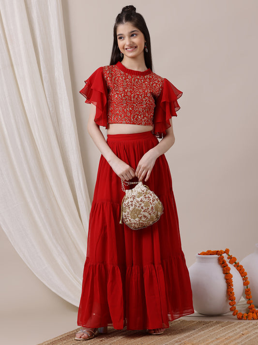 Girls Embroidered Sequinned Ready to Wear Lehenga