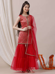 Girls Floral Regular Kurta with Sharara & With Dupatta