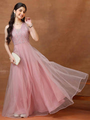 Embroidered V-Neck Maxi Ethnic Dresses