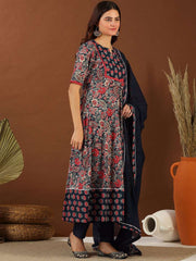Women Navy Blue Paisley Printed Regular Gotta Patti Kurta with Trousers & With Dupatta