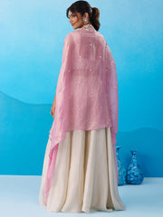Cream Viscoce Beads Embroidered Crop Top with Flared Cape and Palazzo Set