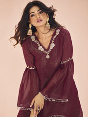 Floral Embroidered Regular Beads Work Organza A-Line Kurta With Trouser