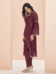 Floral Embroidered Regular Beads Work Organza A-Line Kurta With Trouser