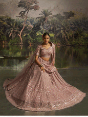 Mauve Soft Net Zarkan & Sequins Embroidered Bridesmaid Lehenga