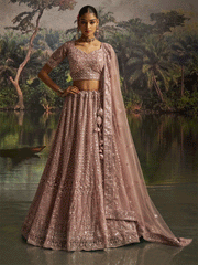 Mauve Soft Net Zarkan & Sequins Embroidered Bridesmaid Lehenga