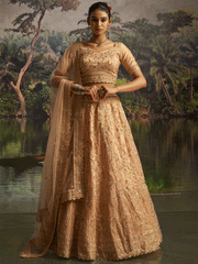 Peach Gota Silk Dori, Zarkan & Sequins Embroidered Wedding Lehenga