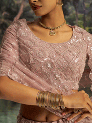Mauve Soft Net Zarkan & Sequins Embroidered Engagement Lehenga
