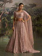 Mauve Soft Net Zarkan & Sequins Embroidered Engagement Lehenga