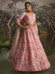 Pink Soft Net Zarkan & Sequins Embroidered Wedding Lehenga