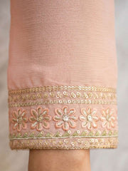 Peach Chinon Embroidery Palazzo Style Kurta Set