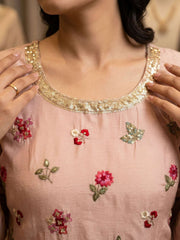 Peach Chinon Embroidery Palazzo Style Kurta Set
