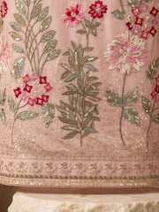 Peach Chinon Embroidery Palazzo Style Kurta Set