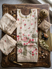 Cream Chinon Embroidery Palazzo Style Kurta Set