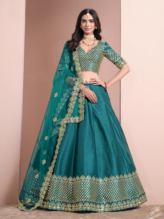 Teal Color Embroidered Lehenga Choli