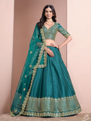 Teal Color Embroidered Lehenga Choli