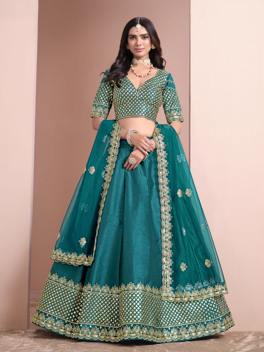 Teal Color Embroidered Lehenga Choli