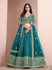 Teal Color Embroidered Lehenga Choli
