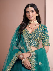 Teal Color Embroidered Lehenga Choli