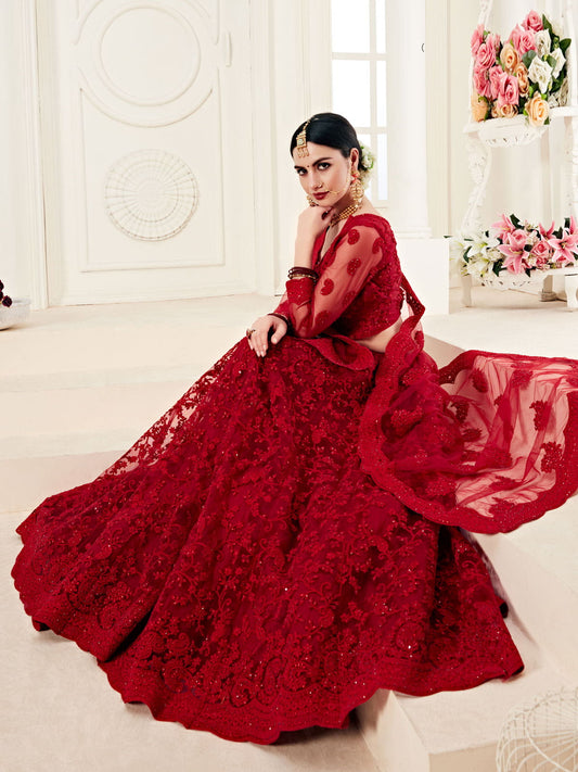 Bridal Heritage Red Heavy Embroidered Lehenga Choli