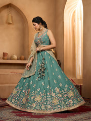 Green Georgette Fabric Sequins embroidery Semi-Stitched Lehenga & Unstitched Blouse With Dupatta