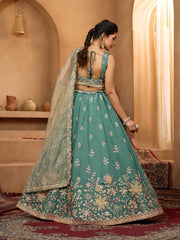 Green Georgette Fabric Sequins embroidery Semi-Stitched Lehenga & Unstitched Blouse With Dupatta