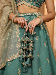 Green Georgette Fabric Sequins embroidery Semi-Stitched Lehenga & Unstitched Blouse With Dupatta