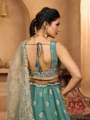 Green Georgette Fabric Sequins embroidery Semi-Stitched Lehenga & Unstitched Blouse With Dupatta