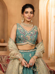 Green Georgette Fabric Sequins embroidery Semi-Stitched Lehenga & Unstitched Blouse With Dupatta