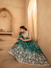 Green Tissue Fabric Sequins embroidery Semi-Stitched Lehenga & Unstitched Blouse With Dupatta