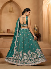 Green Tissue Fabric Sequins embroidery Semi-Stitched Lehenga & Unstitched Blouse With Dupatta