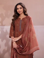 Women Ethnic Motifs Printed Regular Thread Work Chanderi Cotton Kurta with Trousers & With Dupatta